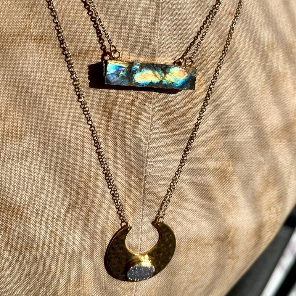 Electroformed druzy and Labordorite Layering Necklace